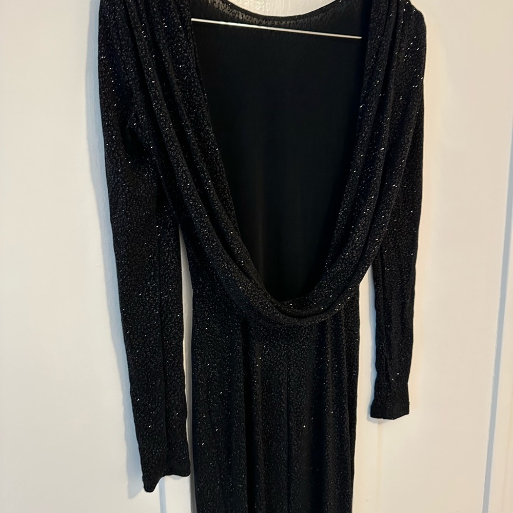 Issue New York Full Length Black Sparkle Long Sleeve Open Back Dress